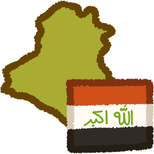 a green shape of the country of iraq, with the iraqi flag
